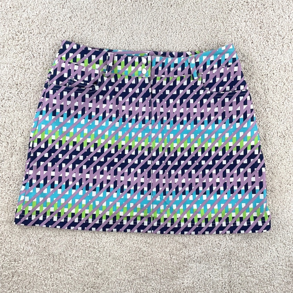 Slazenger Womens Golf Skort Size 4 Purple Teal Green Geometric Lattice Print